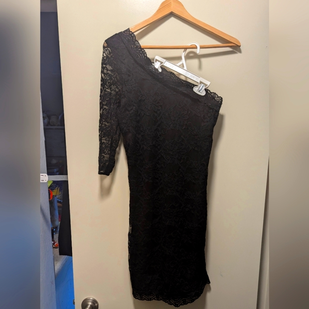 Medium black lace slip dress